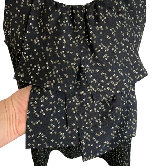 Mossimo Women's Size 8 Wide Strap Tank Black Green Ascot Neck Ruffle - Picture 5 of 8